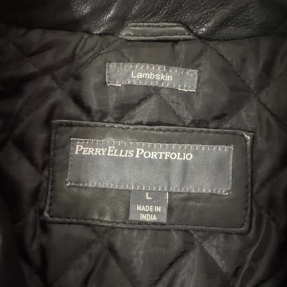 Perry Ellis Portfolio Black Lambskin Leather Bomber Jacket Men's L - Picture 7 of 14